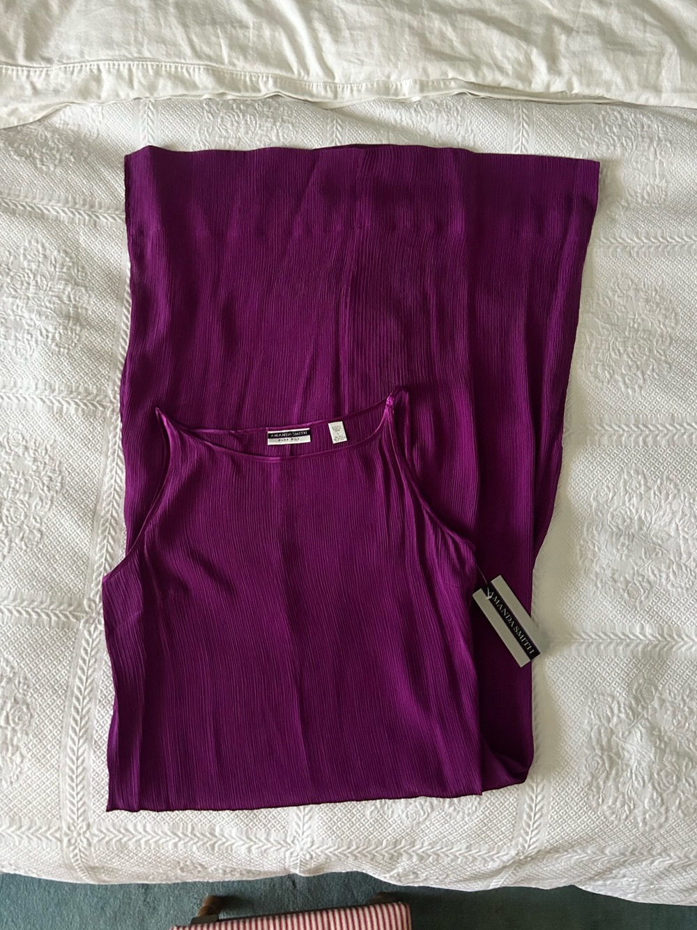 Purple Pleated Silk Maxi Slip Dress